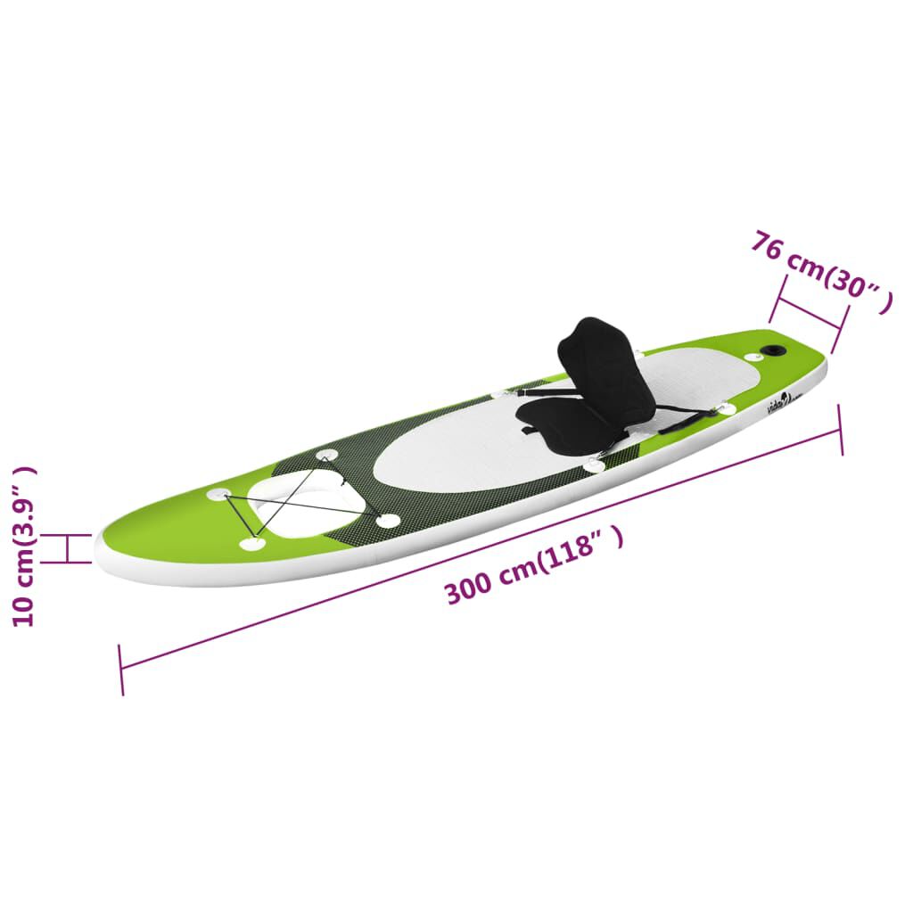 Ensemble de planche SUP gonflable vert 300x76x10 cm
